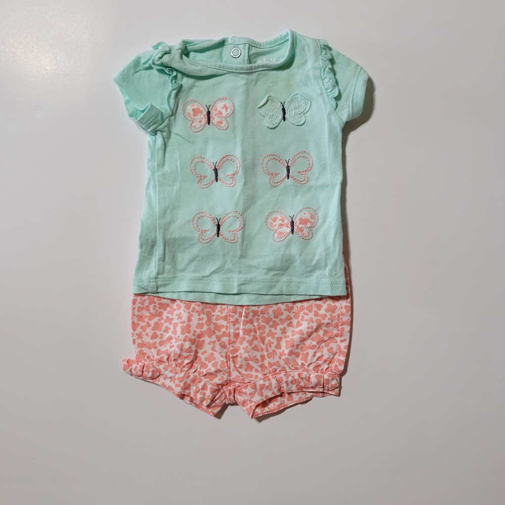 Carter’s Baby Girl Butterfly Outfit Set Newborn Mint Top & Shorts